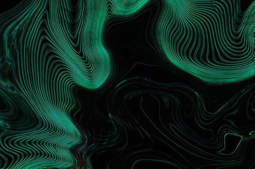 Abstract image with a green wavy pattern on a black background