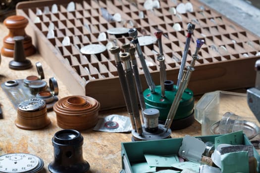 Steampunk environment, the stage for the precision and skill of watchmaking. Wrist and pocket watches, heavy yet precise tools, manifest the blend of utility and aesthetic refinement