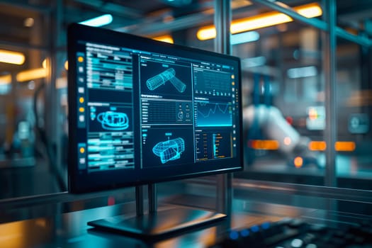 Computer real time monitoring  production process in an advanced manufacturing plant. AI generated
