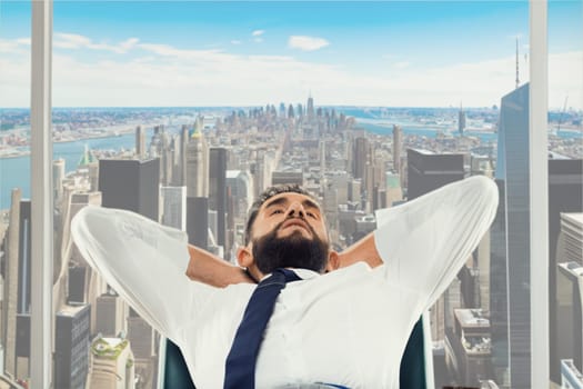 Corporate visionary pauses to appreciate the view from the pinnacle of success in the metropolitan expanse