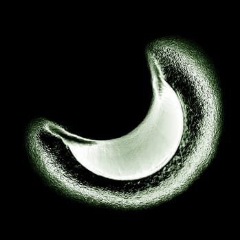 On a black background there is a convex 3d crescent pattern with a rough graininess of gray color