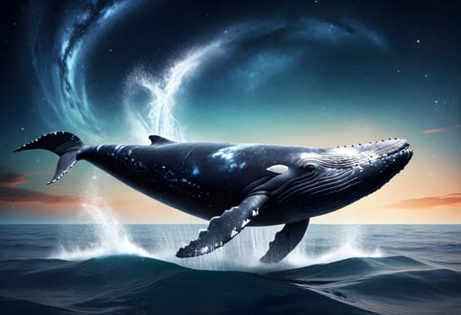 AI generated of a whale jumping out of the water with a star in the background
