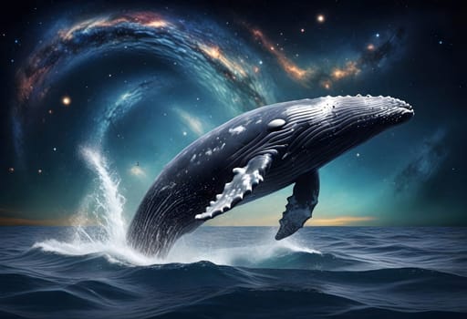 AI generated of a whale jumping out of the water with stars in the background