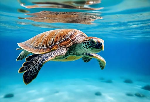 AI generated of a green sea turtle swimming in the ocean