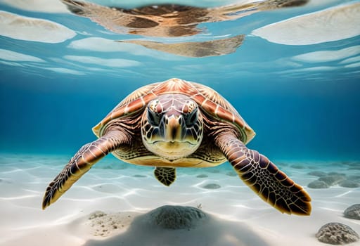 AI generated of a turtle swimming in the ocean with its head above water