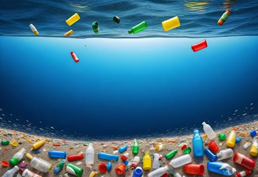 AI generated of plastic pollution in the ocean, concept of pollution, 3d rendering