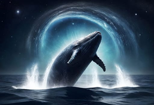 AI generated of a whale jumping out of the water with its tail in the air