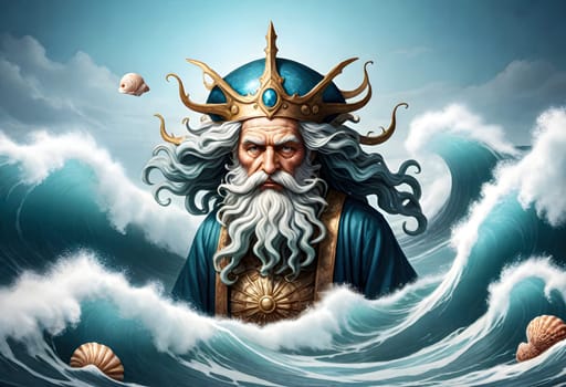 AI generated of the god of the sea is shown in a sea of waves