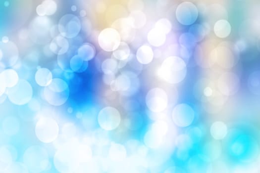 Abstract gradient light blue turquoise yellow green shiny blurred background texture with circular bokeh lights. Beautiful fresh backdrop. Space for design.