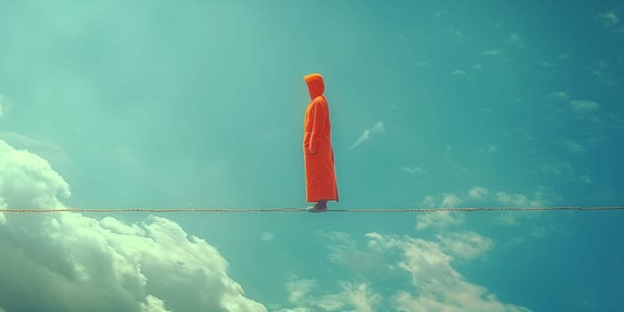 Psychology and mental health stability, state of mind, emotional intelligence, man balance on a thin rope, decision and opportunity, think different, divided personality