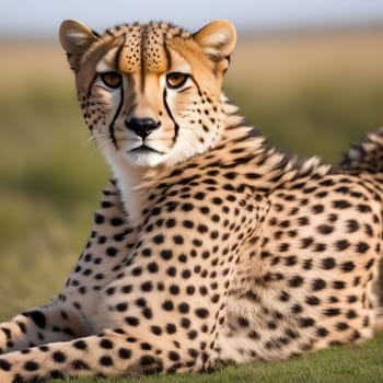 Cheetah lying in wait in the heat of the African savannah