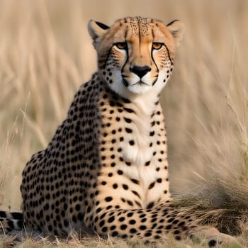 Cheetah lying in wait in the heat of the African savannah