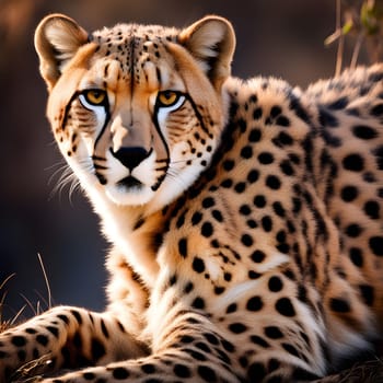 Cheetah lying in wait in the heat of the African savannah