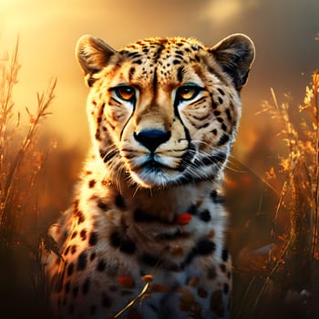 Cheetah lying in wait in the heat of the African savannah
