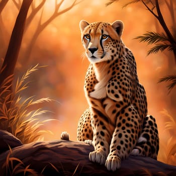Cheetah lying in wait in the heat of the African savannah
