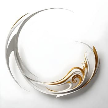 AI generated of a white and gold circular sculpture with swirls
