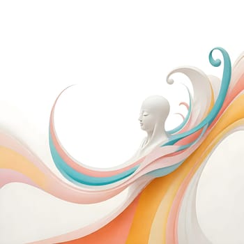 AI generated of a painting of a woman with a white head and a blue and orange swirl on it