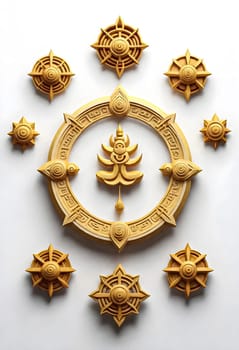 AI generated of a gold plate with the symbols of the budha gods