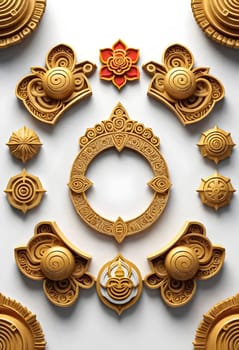 AI generated of a set of golden decorative items on a white surface