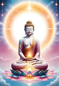 AI generated of buddha meditation wallpaper with glowing lights and dreamy surroundings