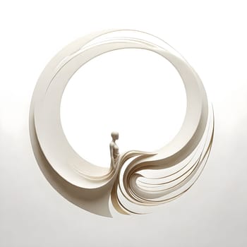 AI generated of a white circular sculpture with a woman standing in it
