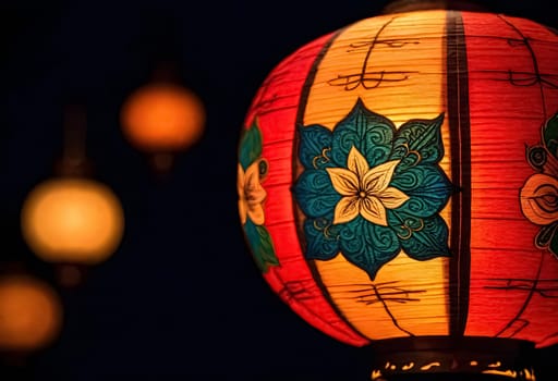 AI generated of a chinese lantern with a flower ornaments on it at night