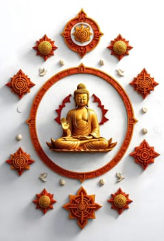AI generated of buddha statue in the middle of a circle of decorative objects