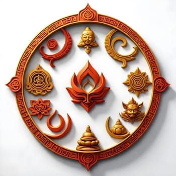 AI generated of a decorative piece of art interpretation of the eight auspicious symbol of Buddhism