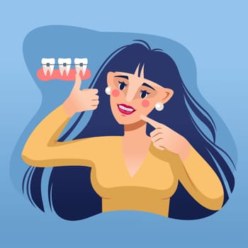 Woman demonstrates dental braces installed by dentist from stomatological clinic to improve smile. Girl with dental braces shows thumbs up giving positive feedback and recommending good orthodontist