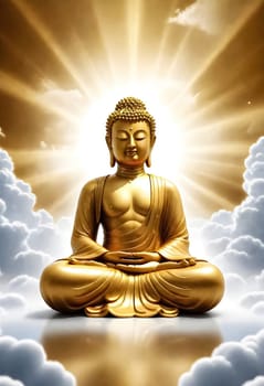 AI generated of a picture of a buddha with the sun shining and clouds behind him