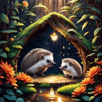 little cute hedgehogs with spikes, pointed noses and button eyes