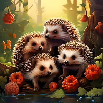 little cute hedgehogs with spikes, pointed noses and button eyes
