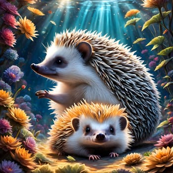 little cute hedgehogs with spikes, pointed noses and button eyes