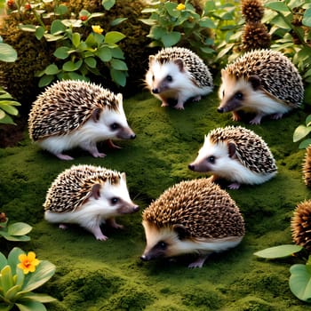 little cute hedgehogs with spikes, pointed noses and button eyes