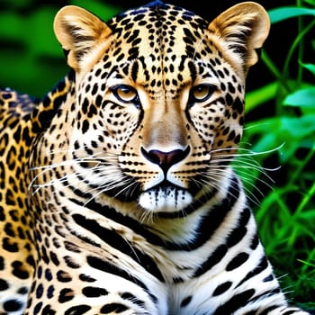 Leopard lying in wait in the heat of the African savannah