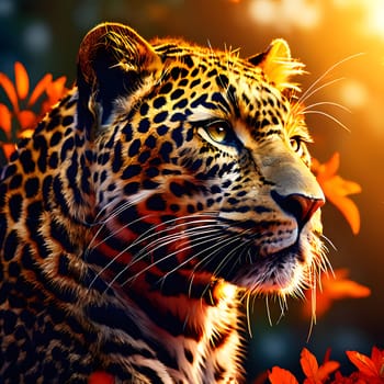 Leopard lying in wait in the heat of the African savannah