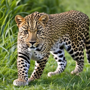 Leopard lying in wait in the heat of the African savannah
