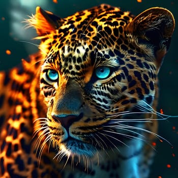 Leopard lying in wait in the heat of the African savannah