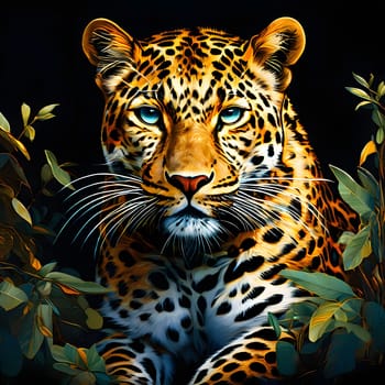 Leopard lying in wait in the heat of the African savannah