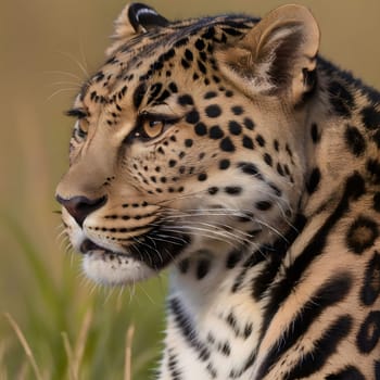 Leopard lying in wait in the heat of the African savannah