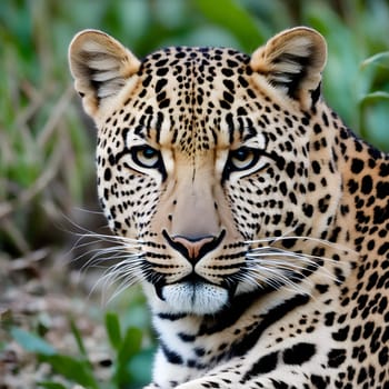 Leopard lying in wait in the heat of the African savannah