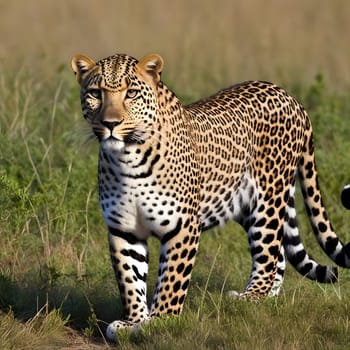 Leopard lying in wait in the heat of the African savannah