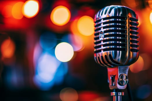A close-up of a microphone elegantly positioned on its stand, ready to capture the next powerful speech or melodic note.
