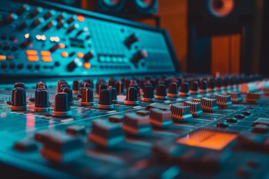 A sound mixing console with an array of knobs and controls, ready for a skilled operator to craft the perfect audio blend for any production.