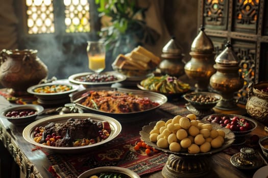 A table lavishly laid with Ramadan delicacies awaits the breaking of the fast at sundown.
