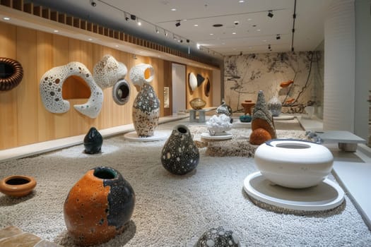 A room brimming with an array of unique vases, each telling its own story through shape, color, and design.
