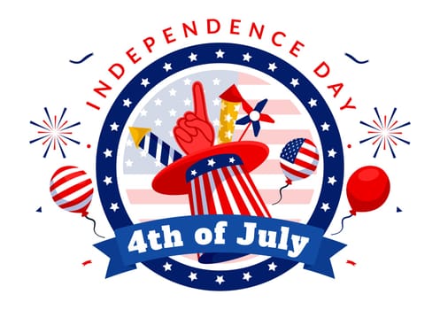 4th of July Happy Independence Day USA Vector Illustration with American Flag and Balloons in Flat National Holiday Cartoon Background Design