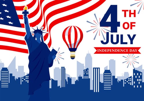 4th of July Happy Independence Day USA Vector Illustration with American Flag and Balloons in Flat National Holiday Cartoon Background Design