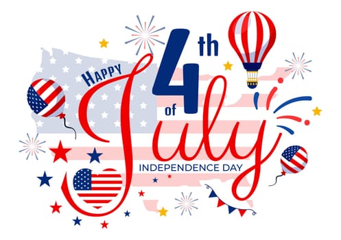 4th of July Happy Independence Day USA Vector Illustration with American Flag and Balloons in Flat National Holiday Cartoon Background Design