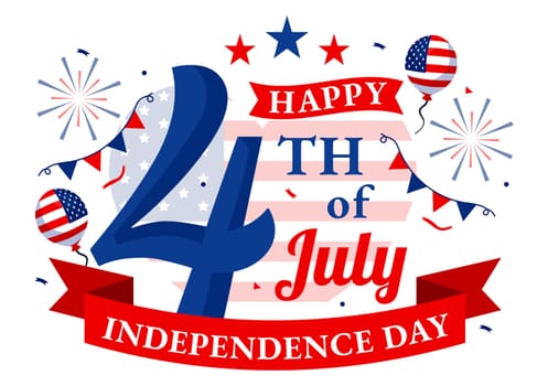 4th of July Happy Independence Day USA Vector Illustration with American Flag and Balloons in Flat National Holiday Cartoon Background Design